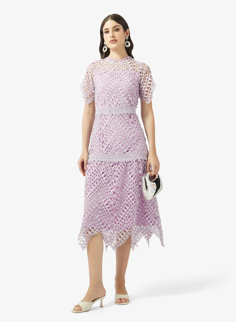 Frock And Frill  Crochet Detailed Short Sleeve Midi Dress for Women | Best Price UAE